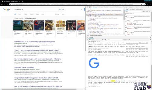 Текстовая RPG в коде поисковика Google